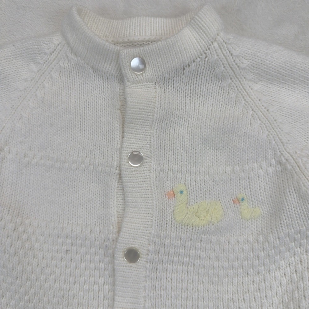 Vintage 80s Baycrest Baby Cardigan 3-6 Months Embroidered Duck Knit Sweater